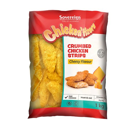 けいこ チキン1.8kgl×1 SOVEREIGN CRUMBED CHEESY CHICKEN STRIPS | Econofoods
